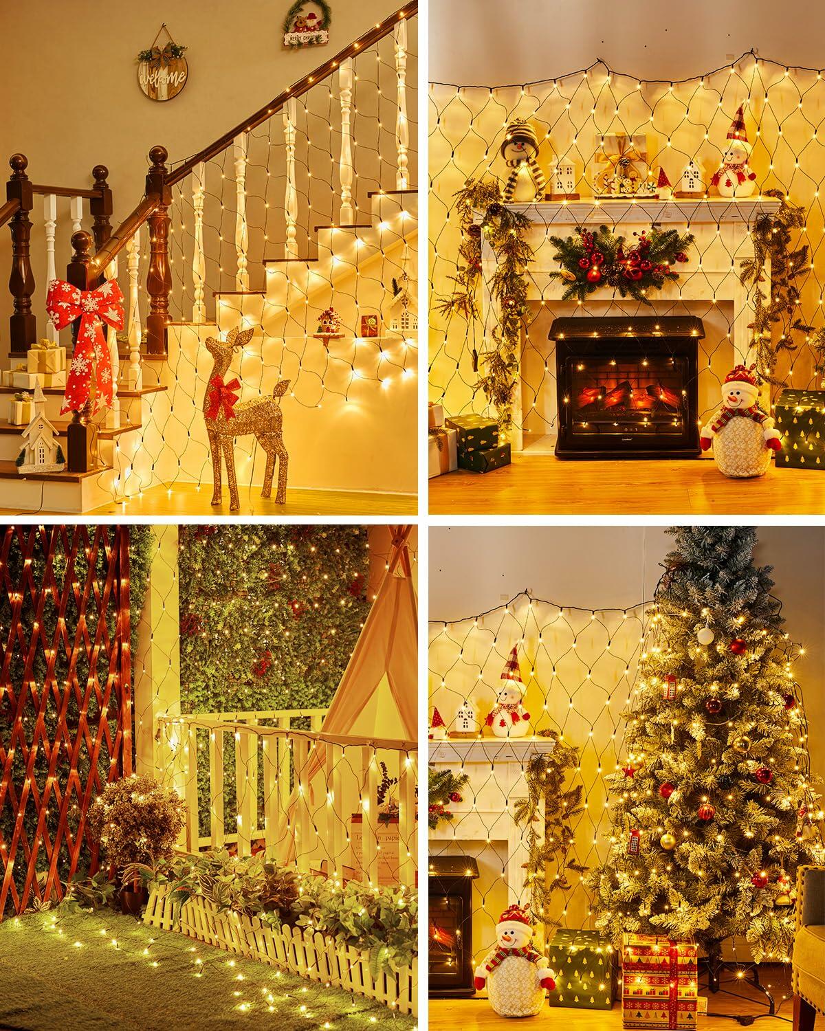 Brightown 360 LED Net String Lights 12FT Warm White Mesh for Bushes Decor