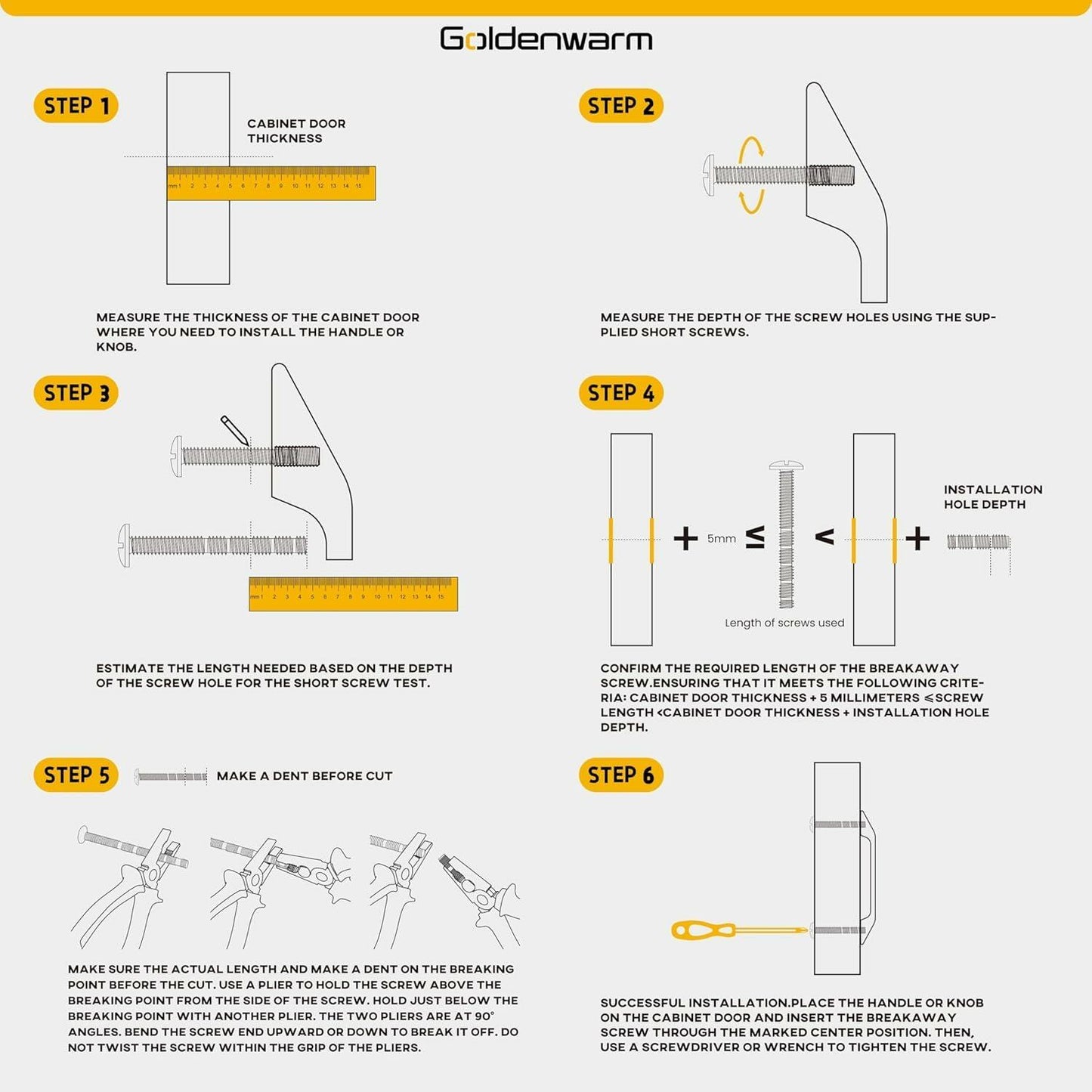 goldenwarm 6 Pack Black 5 Inch Cabinet Handles Stainless Steel Zinc Alloy
