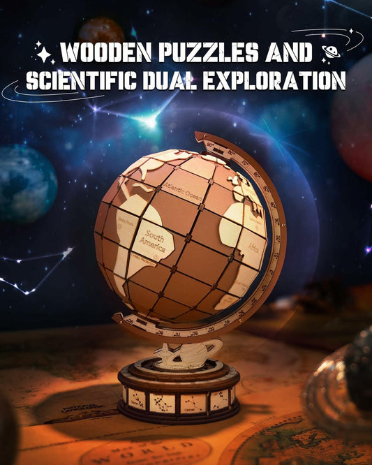 Rolife 3D Wooden Globe Puzzle Model Kit 277 Pcs Vintage Wood Building Set