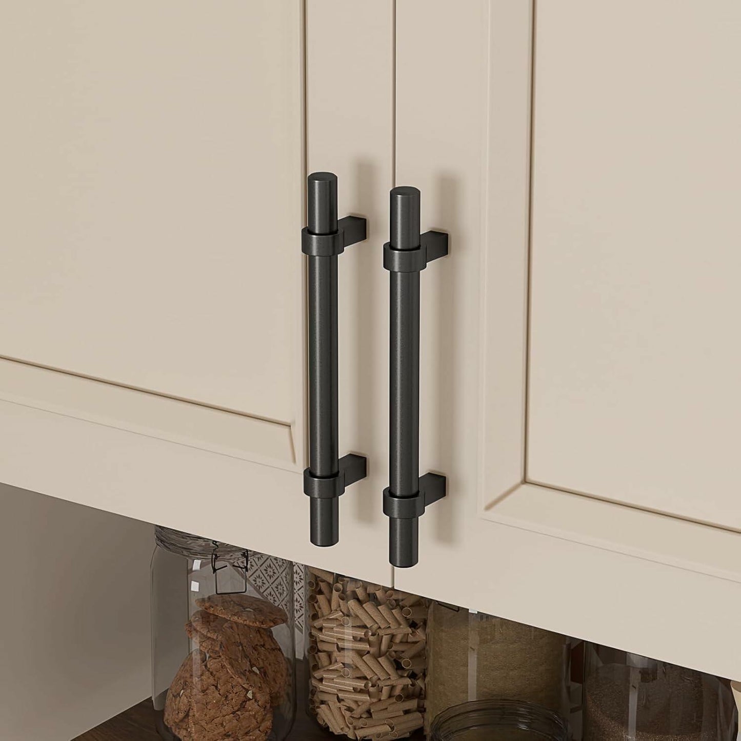 goldenwarm 6 Pack Black 5 Inch Cabinet Handles Stainless Steel Zinc Alloy
