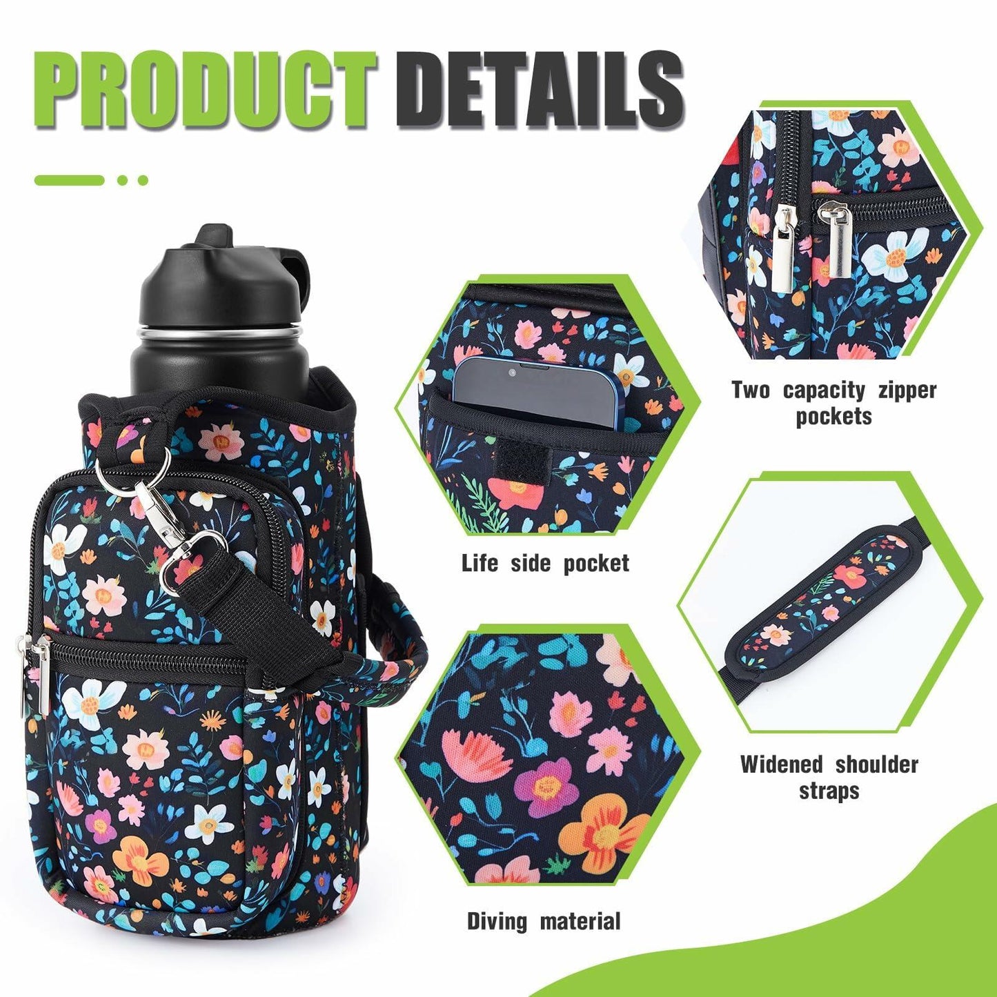 Domensi Magnetic Water Bottle Holder Carrier Bag with Phone Pocket Colorful