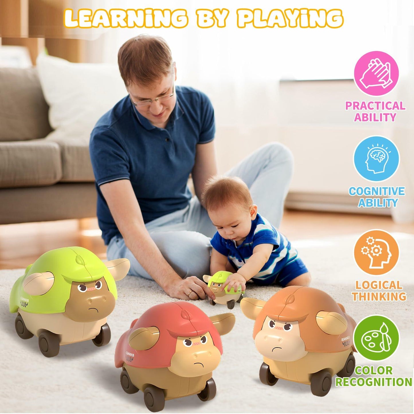 Press and Go Cars Toddler Toy Bull Animal Car for 1 Year Old Boy