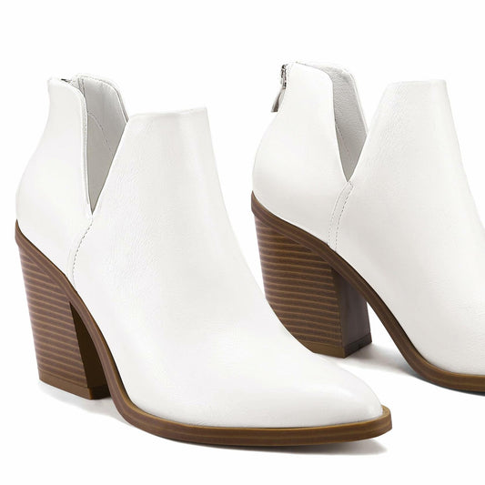 mysoft Women's Ankle Boots Slip On Cutout Pointed Toe Mid Heel Black Size 7M