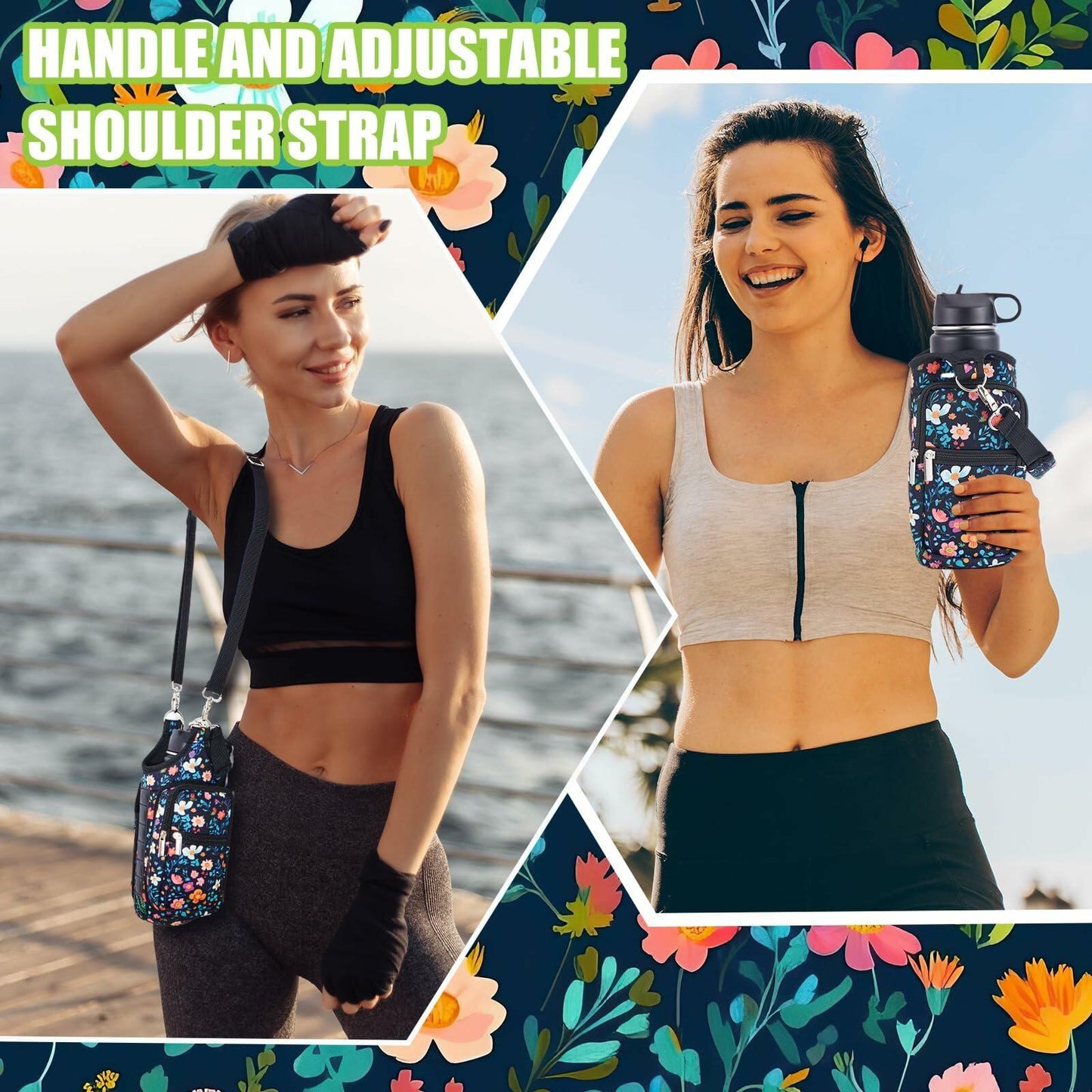 Domensi Magnetic Water Bottle Holder Carrier Bag with Phone Pocket Colorful