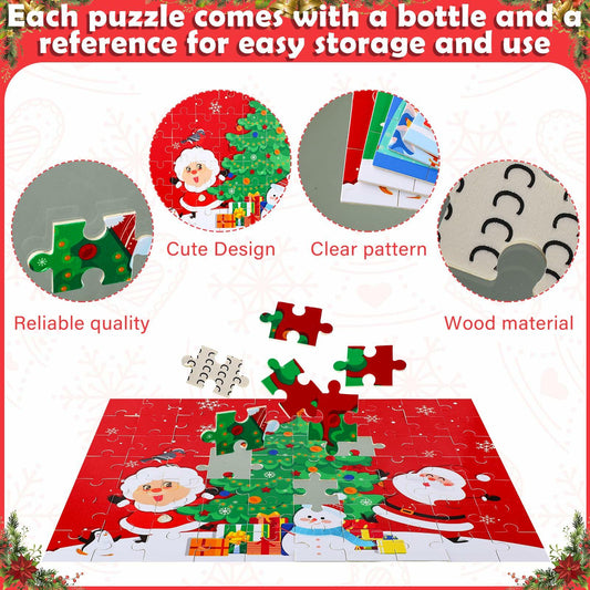 Poen 6 Set Christmas Wooden Jigsaw Puzzles Santa Claus Nativity Scene
