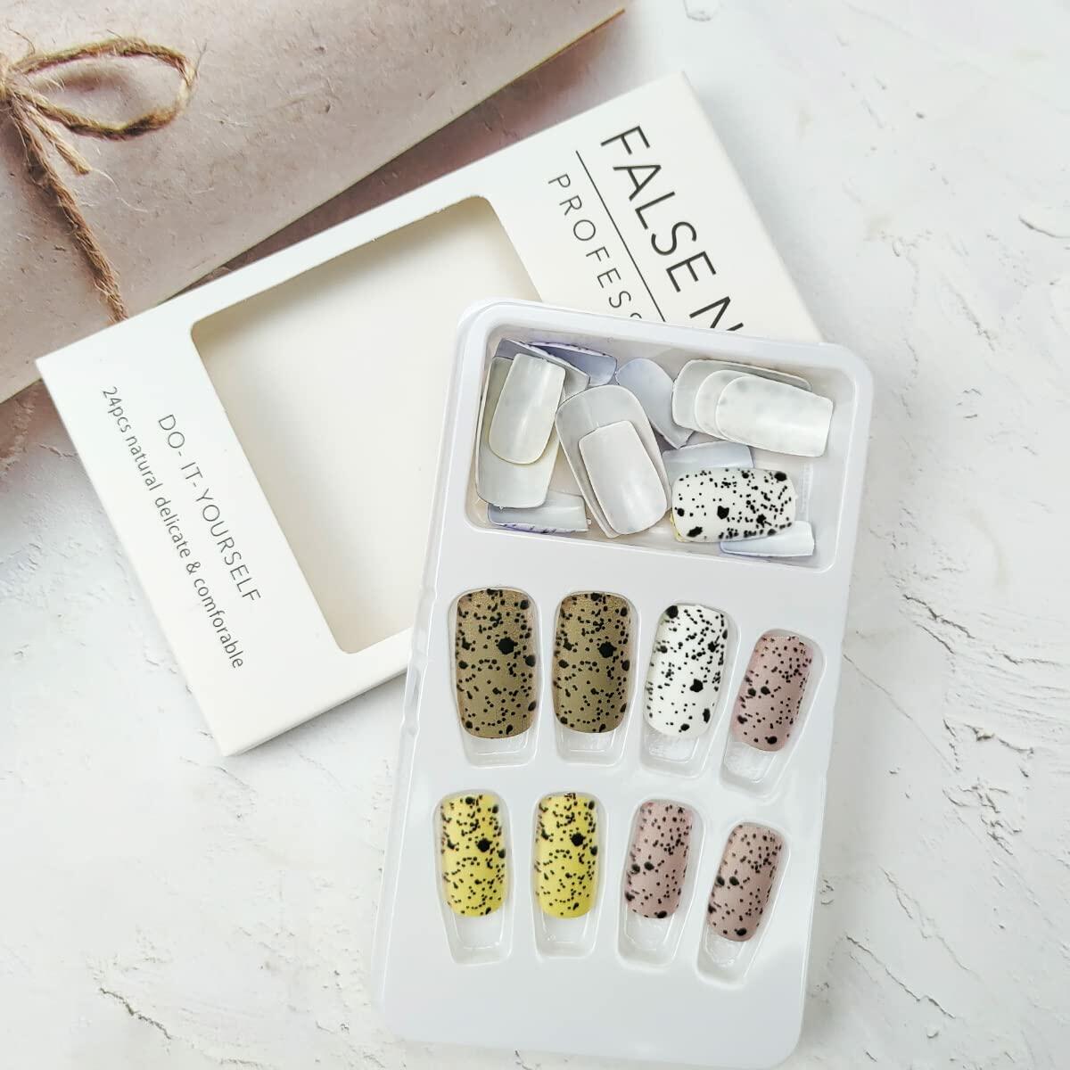 24Pcs Easter Acrylic Press On Nails Medium Daisy Floral Square False Nails