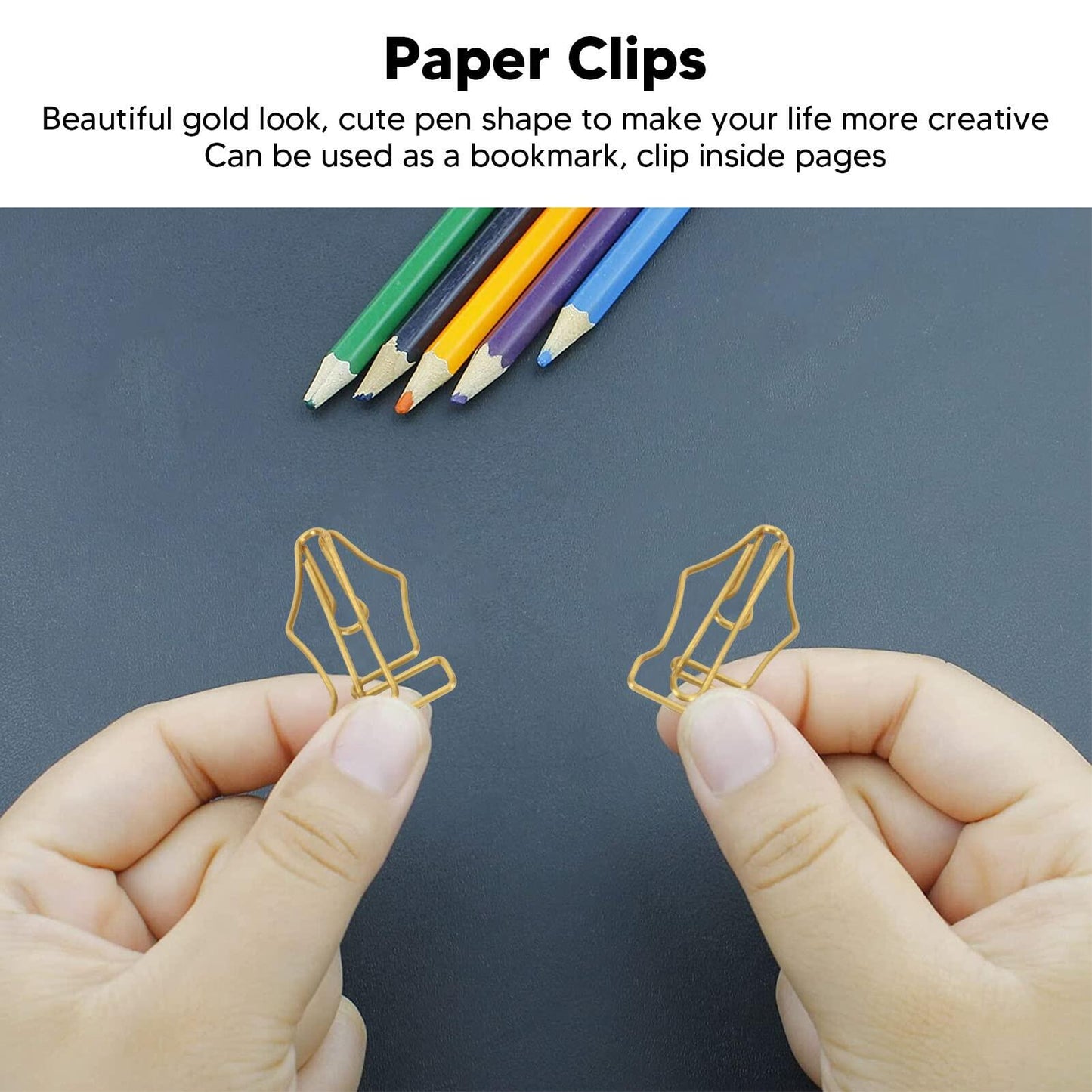 FUZHUI Paper Clips 100 Pcs Large Gold Plastic Covered Iron Pen-Shaped