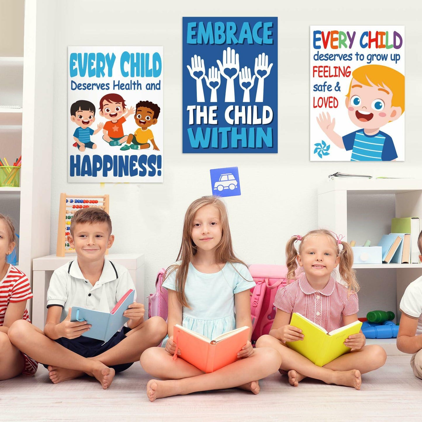Feifeiya Child Abuse Prevention Poster Blue Pinwheel 9 Pcs Classroom Decor