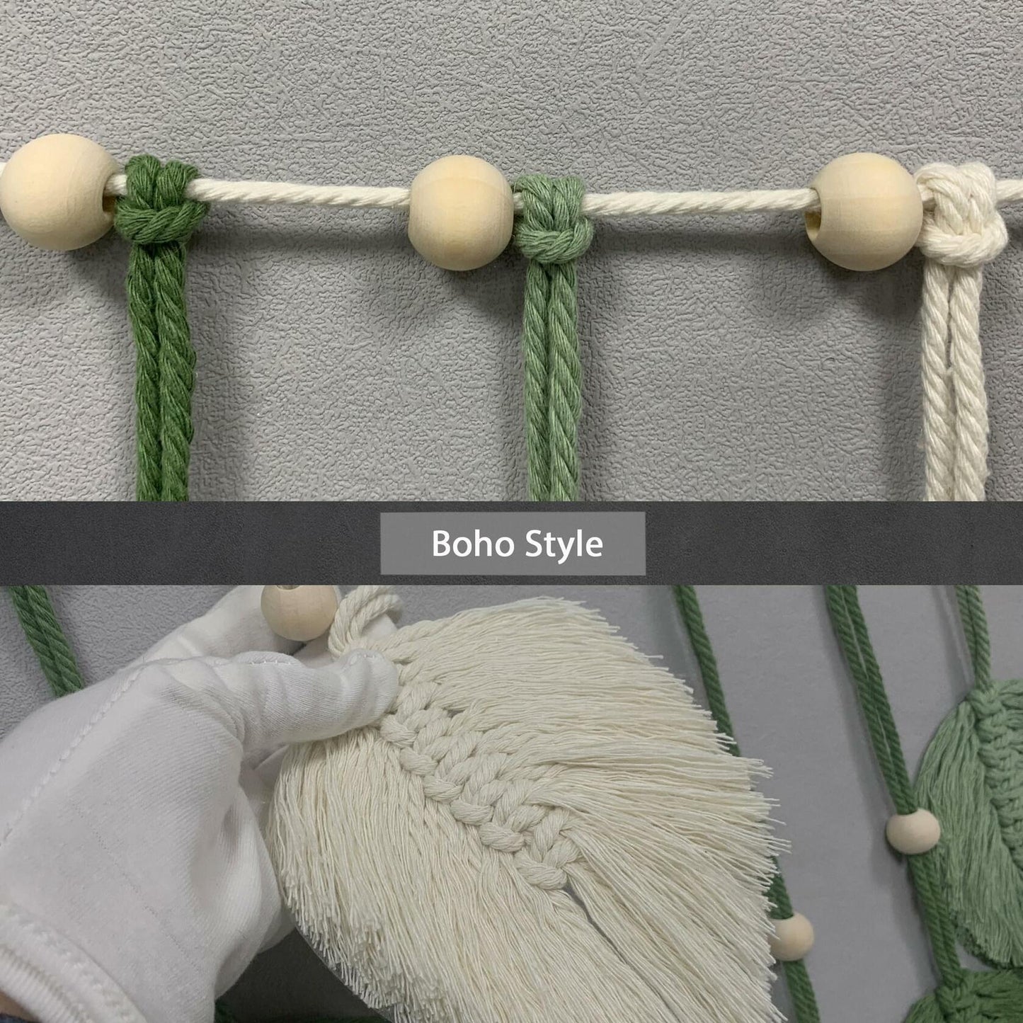 Nature-Inspired Macrame Leaf Wall Hanging Boho Green Tapestry 47.2x30
