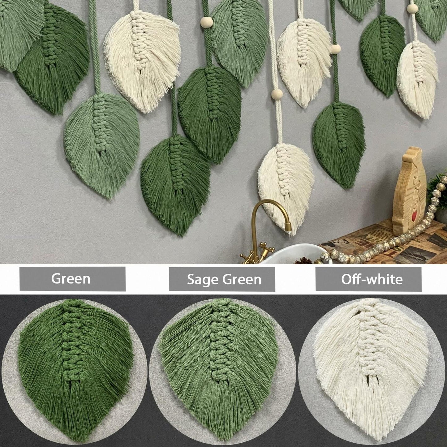 Nature-Inspired Macrame Leaf Wall Hanging Boho Green Tapestry 47.2x30