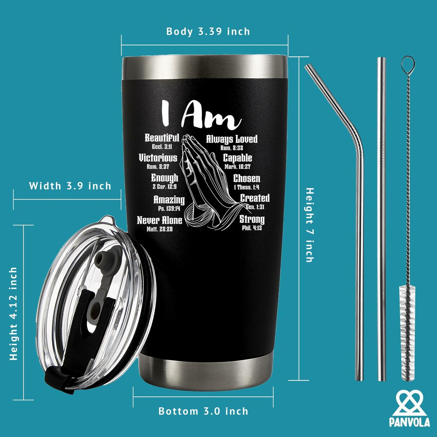 Panvola Vacuum Insulated Tumbler Stainless Steel 20oz Black