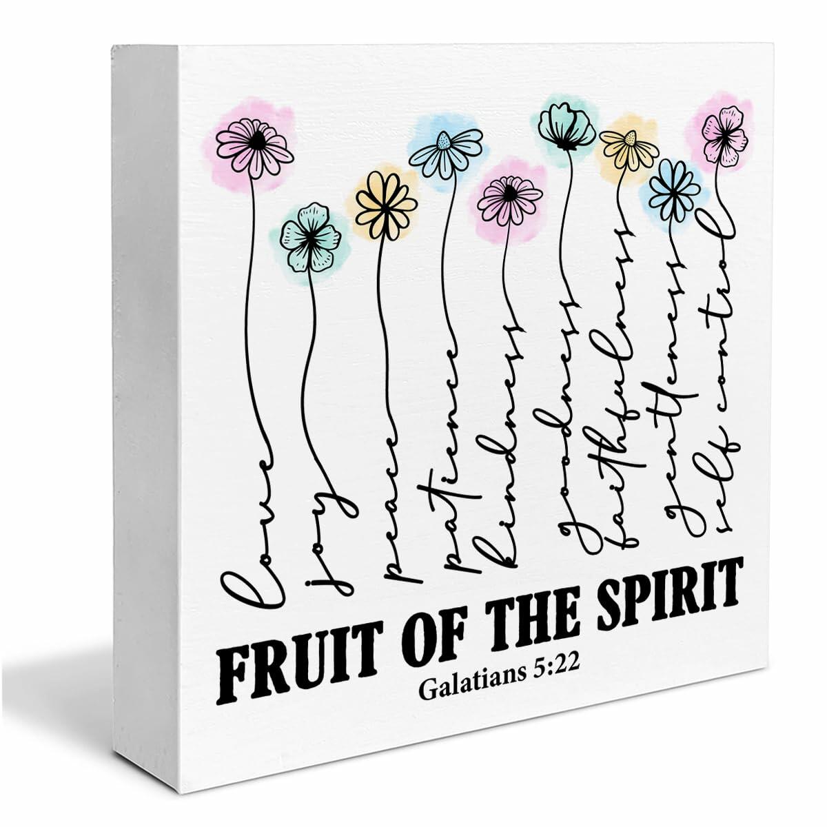 Bible Verse Wooden Box Sign Christian Home Decor Galatians 5:22 5x5