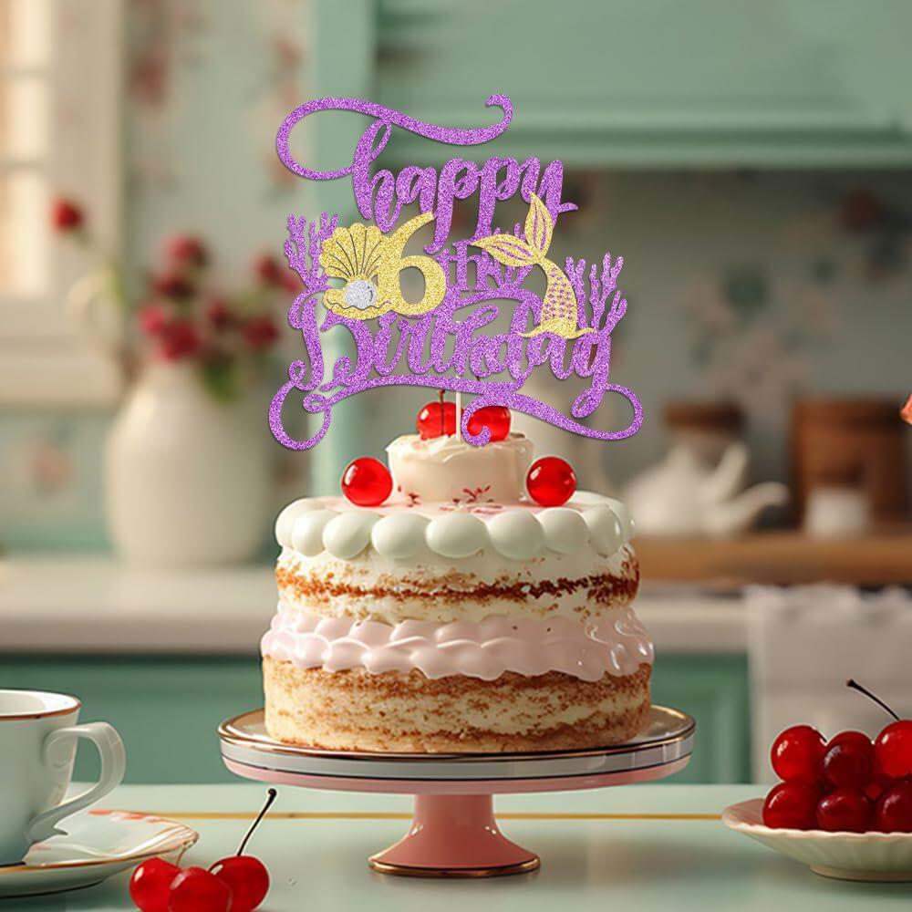 AROKIPPRY Mermaid Happy 6th Birthday Cake Topper Under The Sea Theme