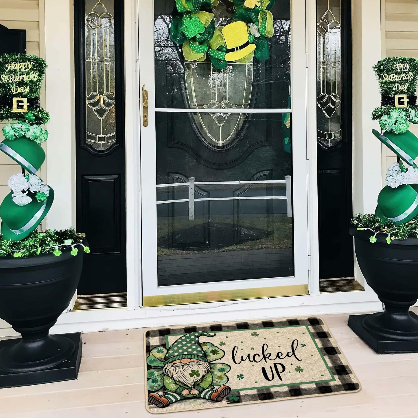Baccessor St Patrick's Day Doormat 17x29 Buffalo Plaid Green Shamrock