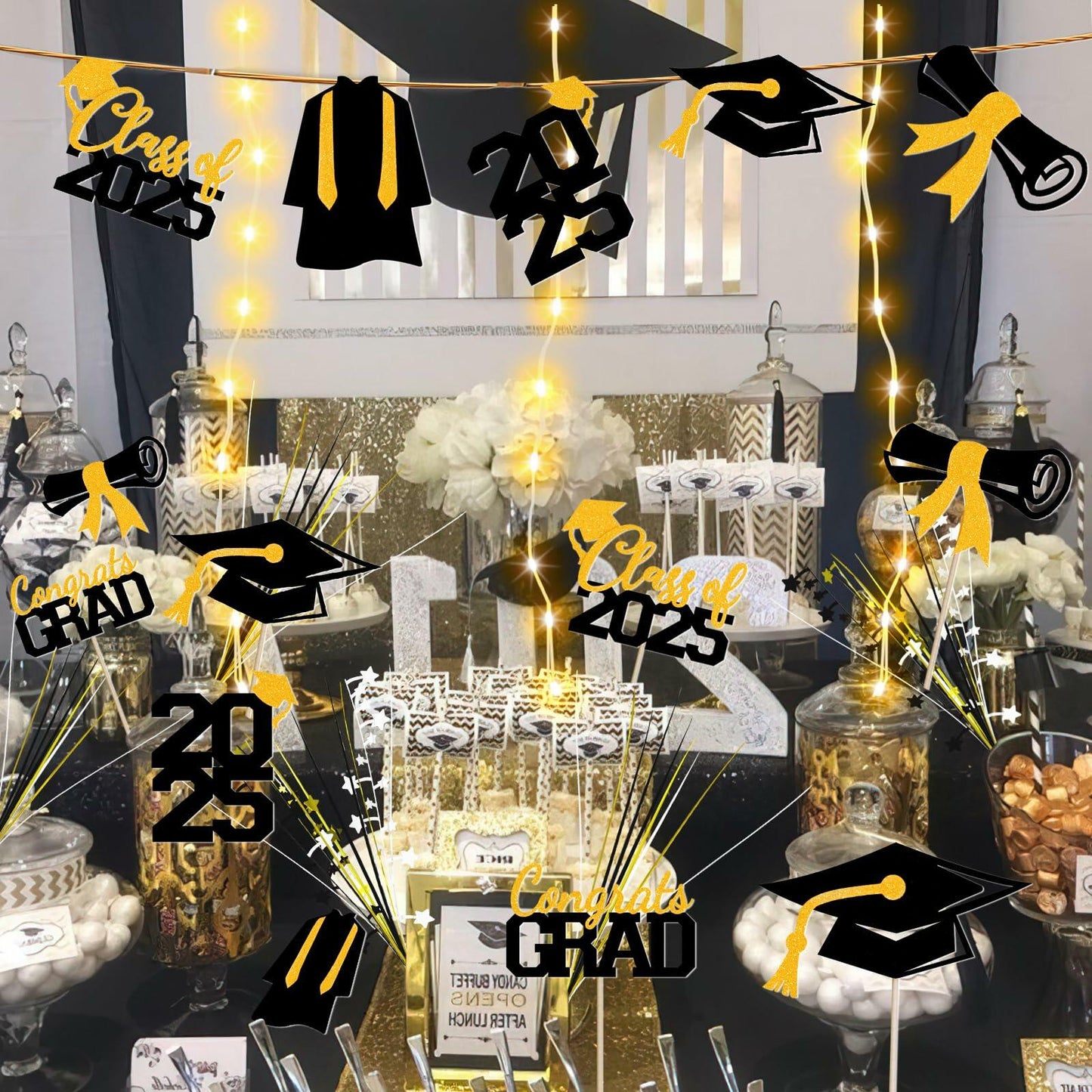 Graduation Decorations Class of 2025 23pcs Blue Gold Centerpiece Sticks