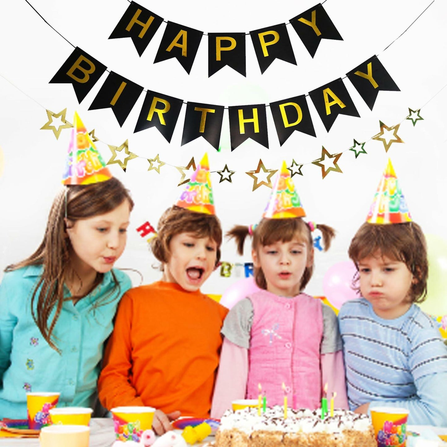 GLASNES Happy Birthday Banner Decoration Kit Black and Gold Party Supplies