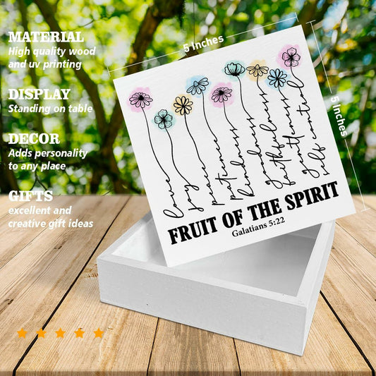 Bible Verse Wooden Box Sign Christian Home Decor Galatians 5:22 5x5