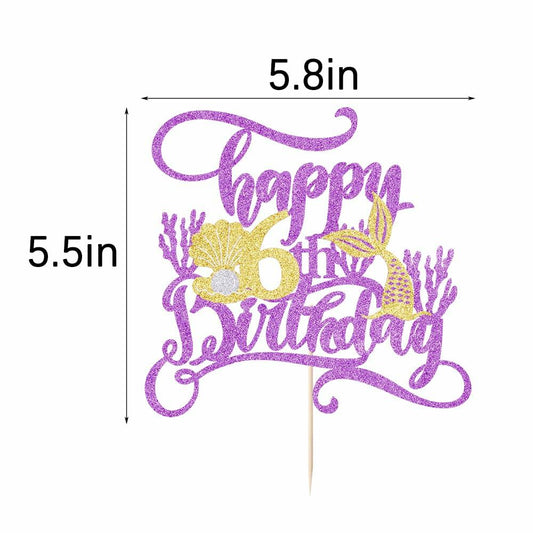 AROKIPPRY Mermaid Happy 6th Birthday Cake Topper Under The Sea Theme