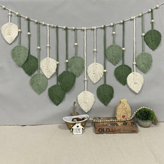Nature-Inspired Macrame Leaf Wall Hanging Boho Green Tapestry 47.2x30