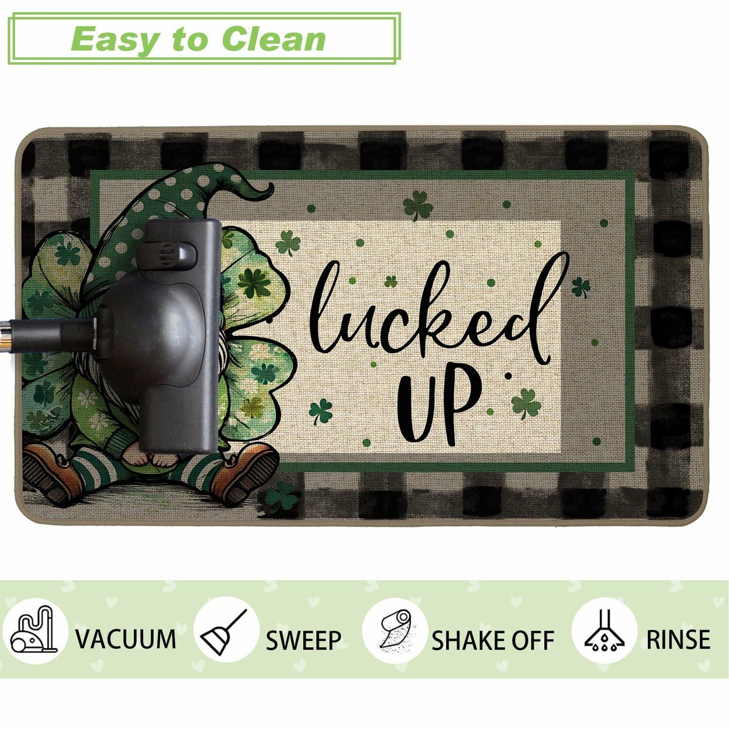 Baccessor St Patrick's Day Doormat 17x29 Buffalo Plaid Green Shamrock