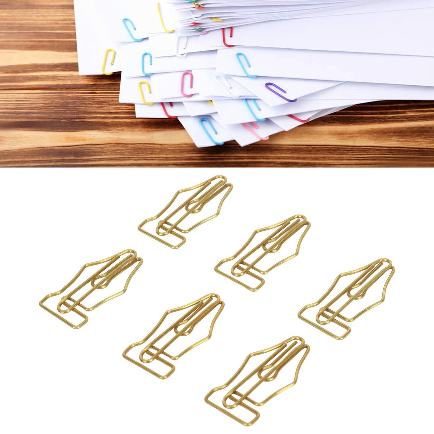 FUZHUI Paper Clips 100 Pcs Large Gold Plastic Covered Iron Pen-Shaped