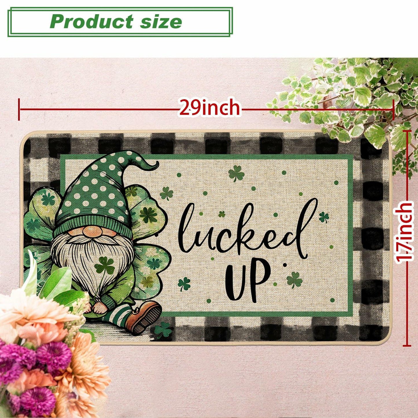 Baccessor St Patrick's Day Doormat 17x29 Buffalo Plaid Green Shamrock