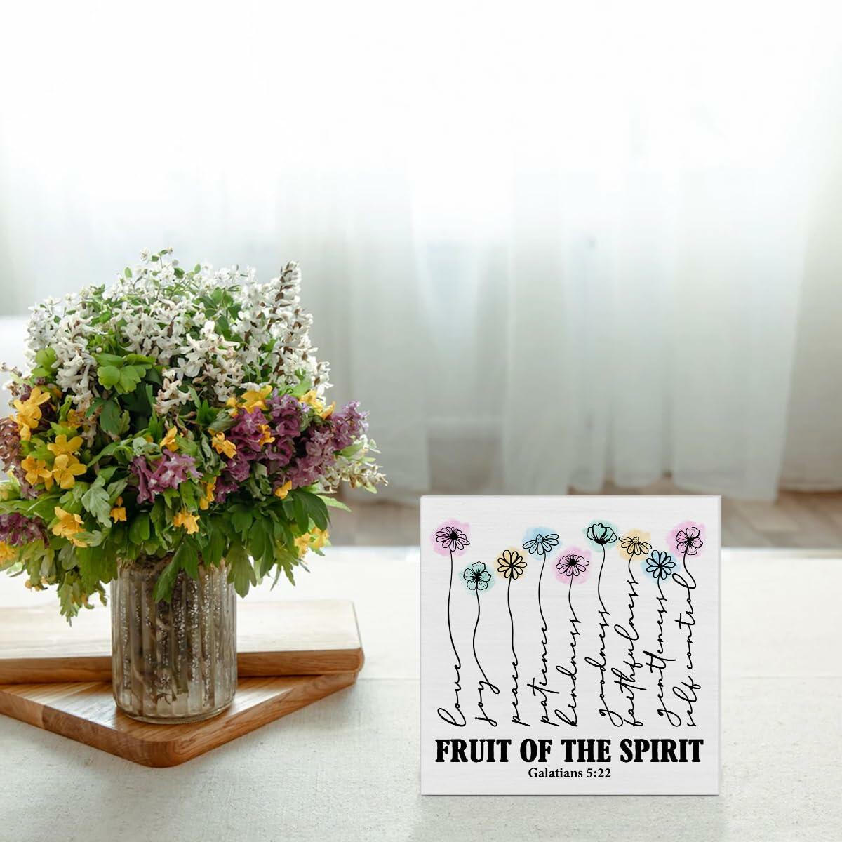 Bible Verse Wooden Box Sign Christian Home Decor Galatians 5:22 5x5