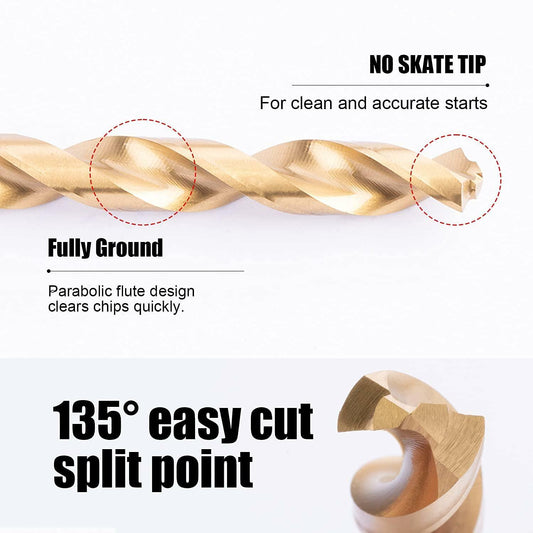 TIANZONE 1/8 Hex Shank Titanium HSS Drill Bits Set 10Pc Quick Change