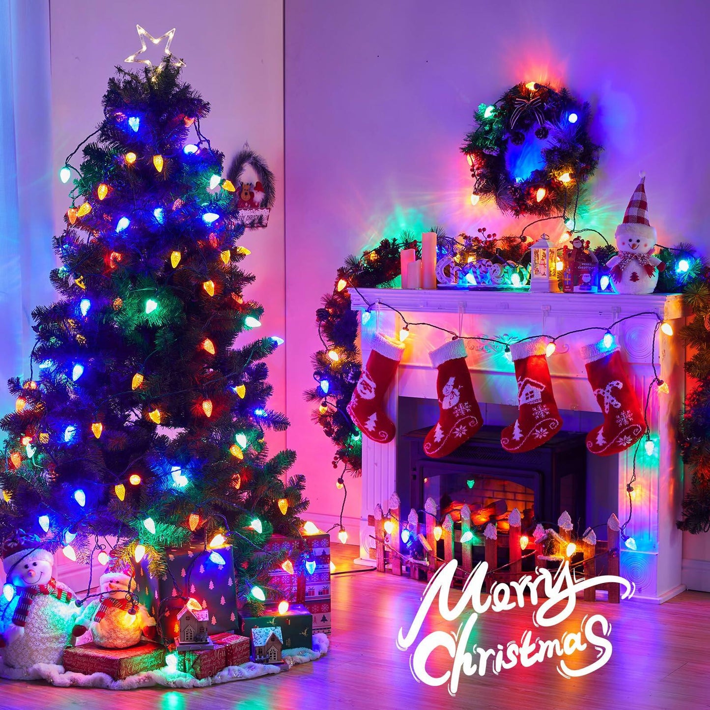 Brightown 2 Pack C9 Christmas Lights 200 LED 162FT Multicolor Timer 8 Modes