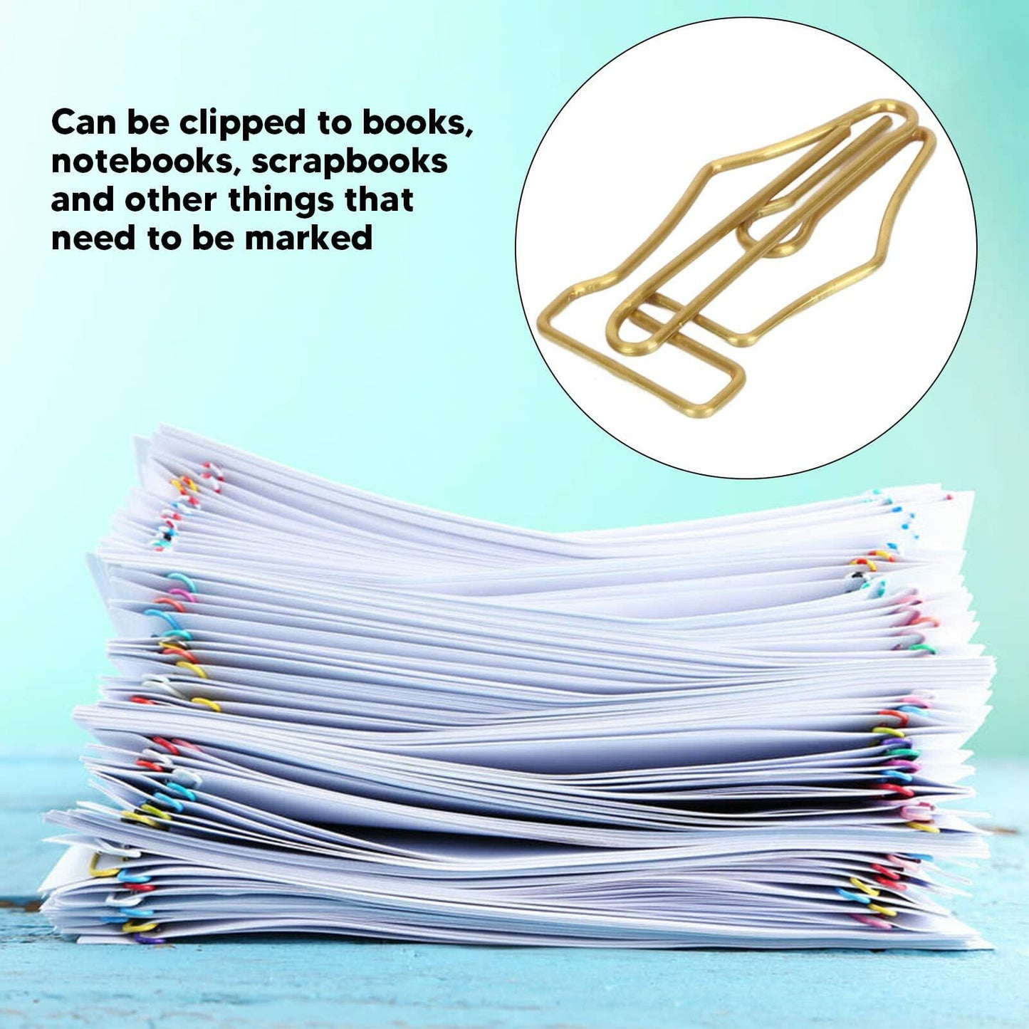 FUZHUI Paper Clips 100 Pcs Large Gold Plastic Covered Iron Pen-Shaped