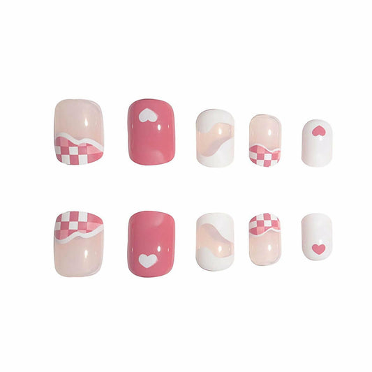 Vokupoga Square Press On Nails White Pink Acrylic 24Pcs Reusable