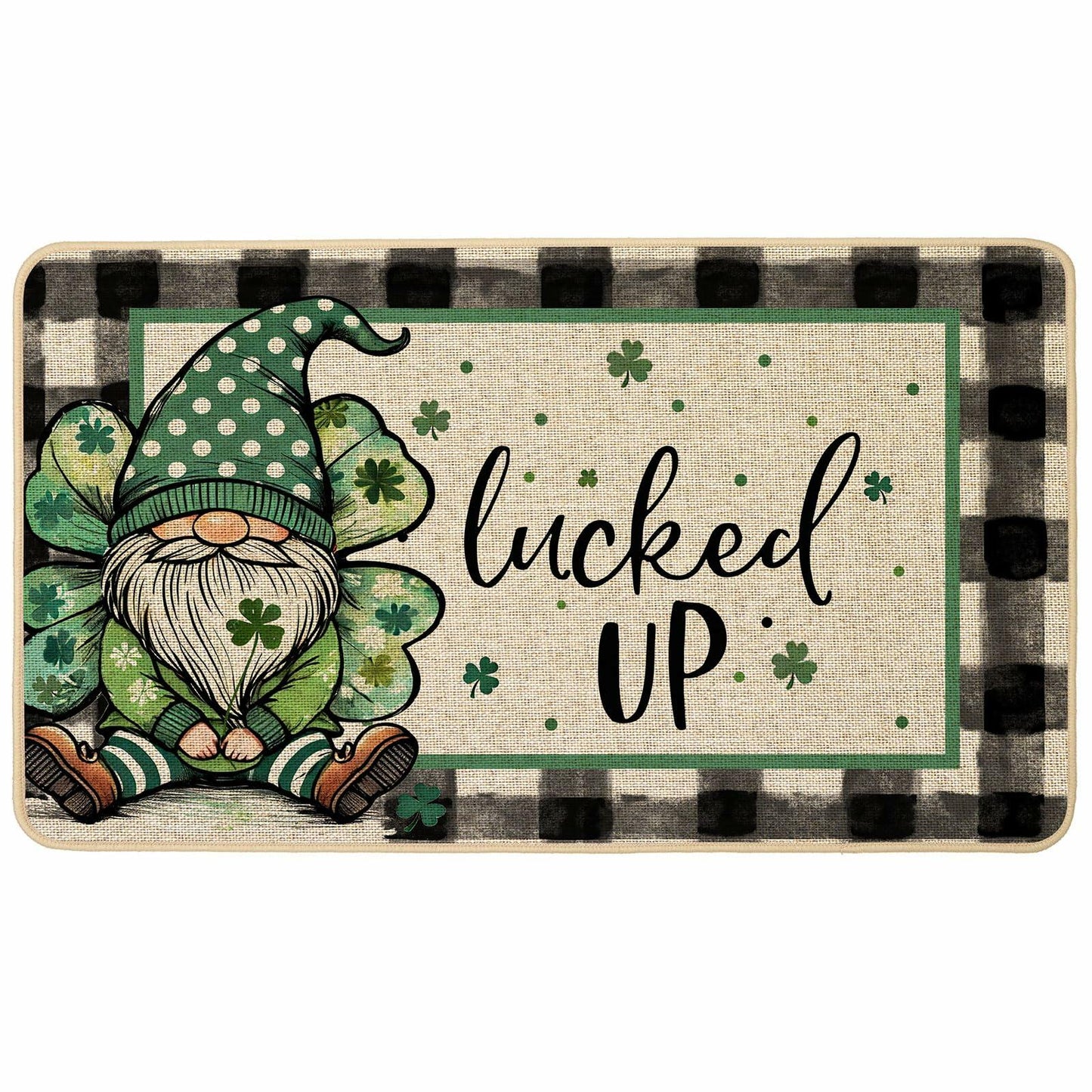 Baccessor St Patrick's Day Doormat 17x29 Buffalo Plaid Green Shamrock