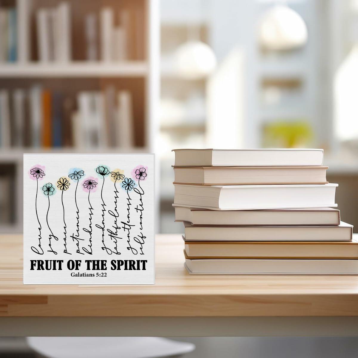 Bible Verse Wooden Box Sign Christian Home Decor Galatians 5:22 5x5