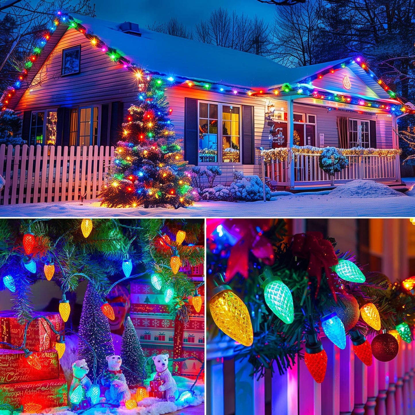 Brightown 2 Pack C9 Christmas Lights 200 LED 162FT Multicolor Timer 8 Modes