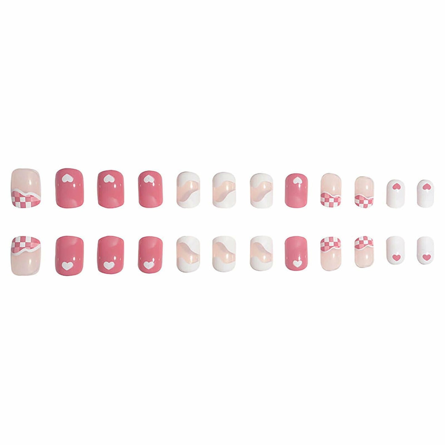Vokupoga Square Press On Nails White Pink Acrylic 24Pcs Reusable
