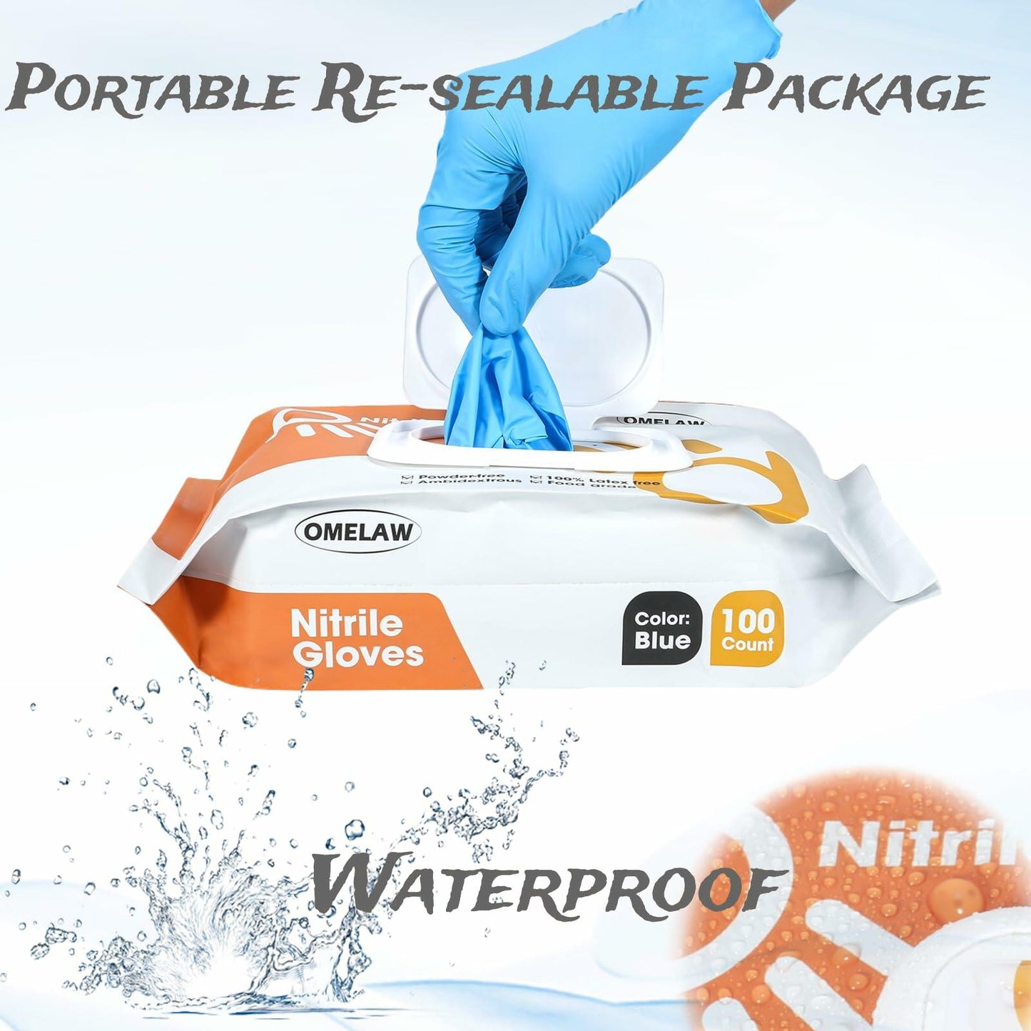OMELAW Blue Nitrile Gloves Large Powder-Free Latex-Free 100 Pack Size L