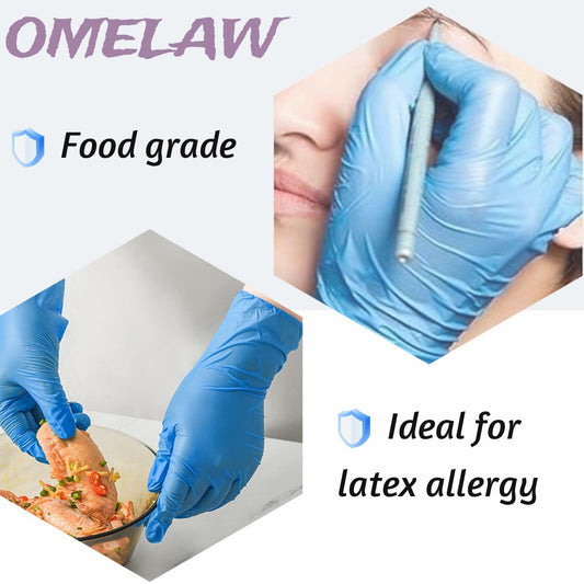 OMELAW Blue Nitrile Gloves Large Powder-Free Latex-Free 100 Pack Size L