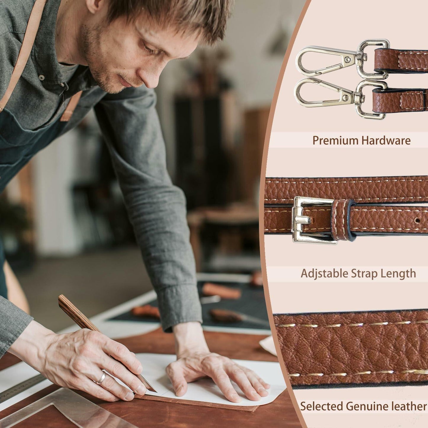 XKE-X Adjustable Leather Purse Strap Kit Brown Handbag Crossbody