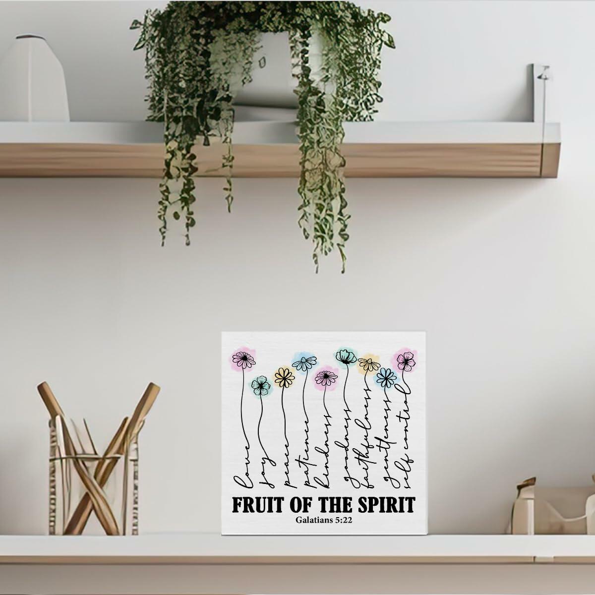 Bible Verse Wooden Box Sign Christian Home Decor Galatians 5:22 5x5