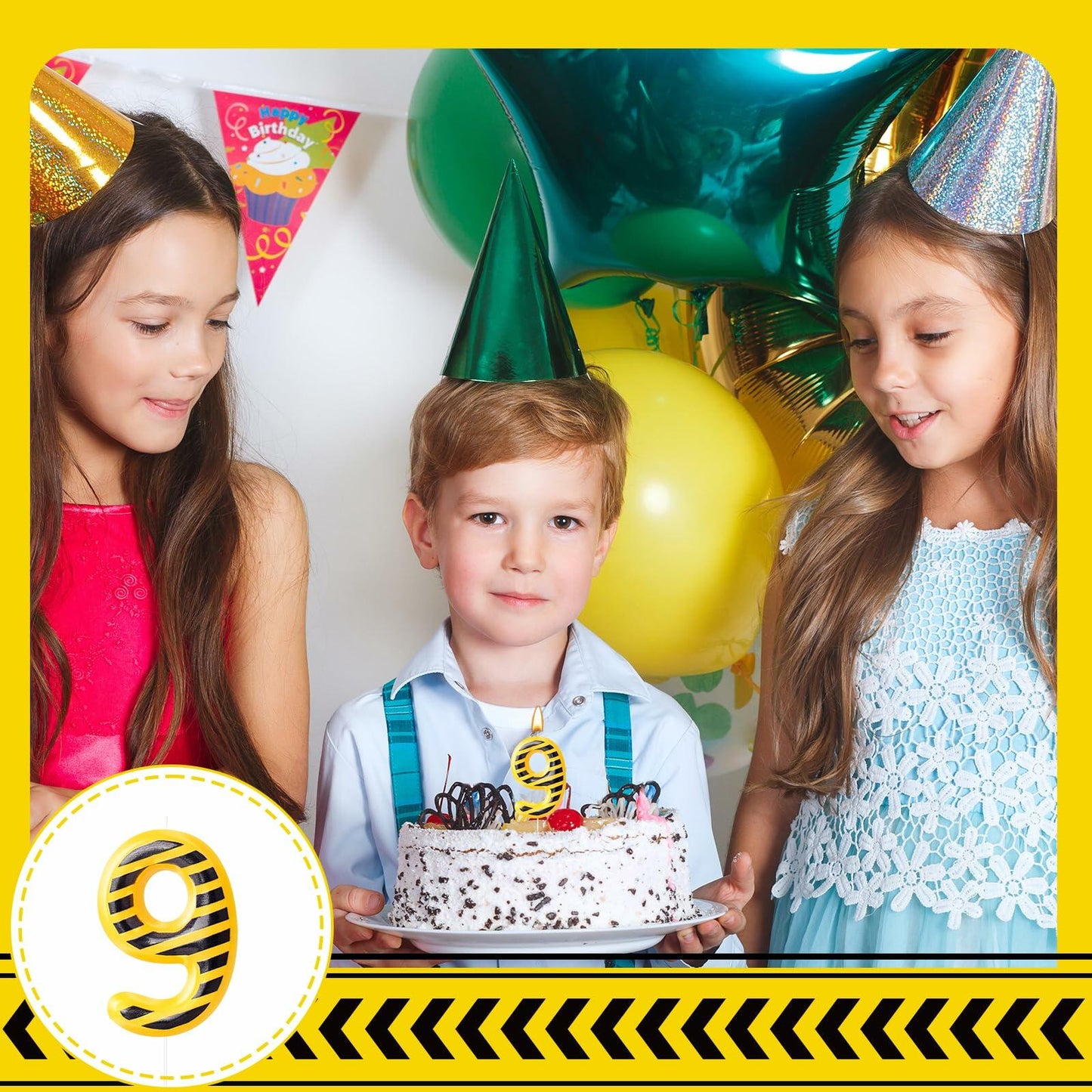 Construction Number 9 Birthday Candle Cake Topper Party Decoration