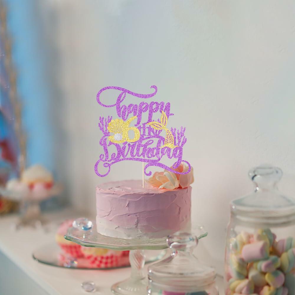 AROKIPPRY Mermaid Happy 6th Birthday Cake Topper Under The Sea Theme