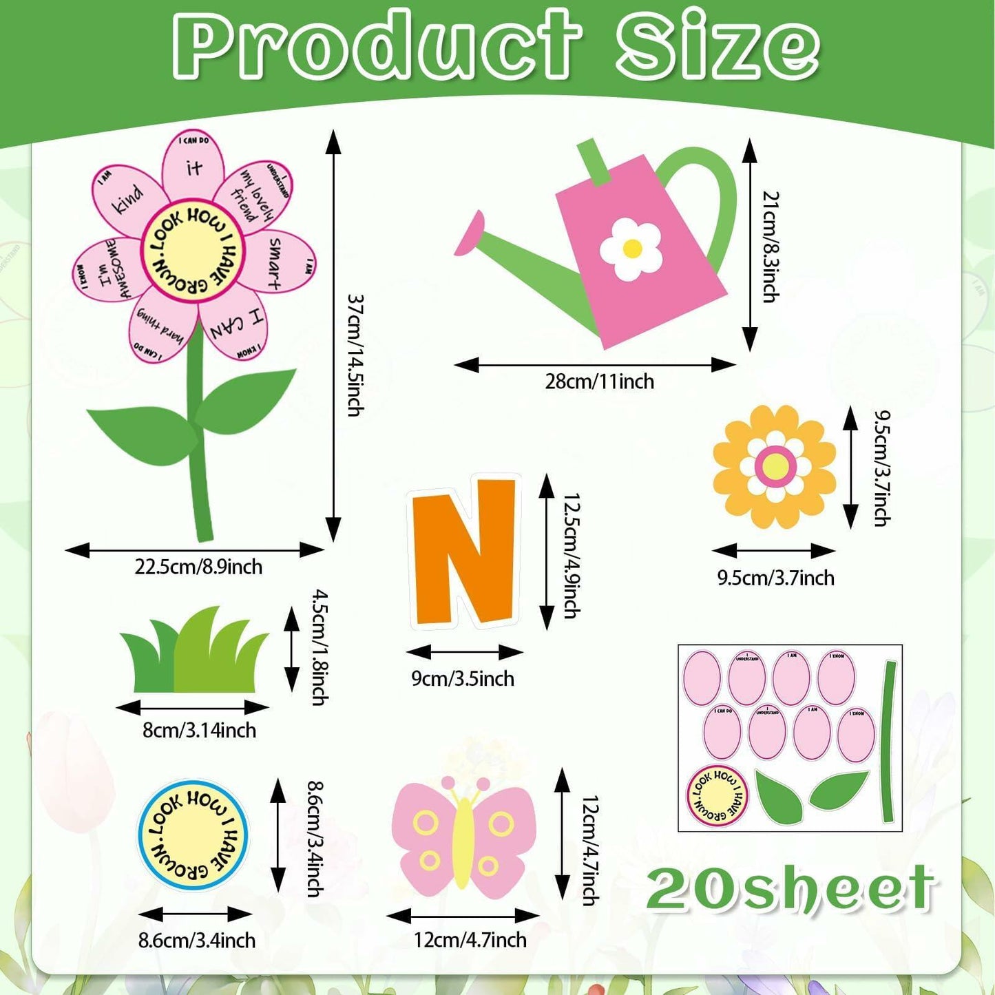 182PCS Spring Bulletin Board Decorations Set Flowers Floral Classroom Decor