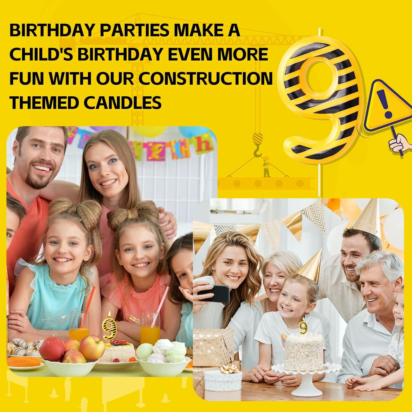 Construction Number 9 Birthday Candle Cake Topper Party Decoration