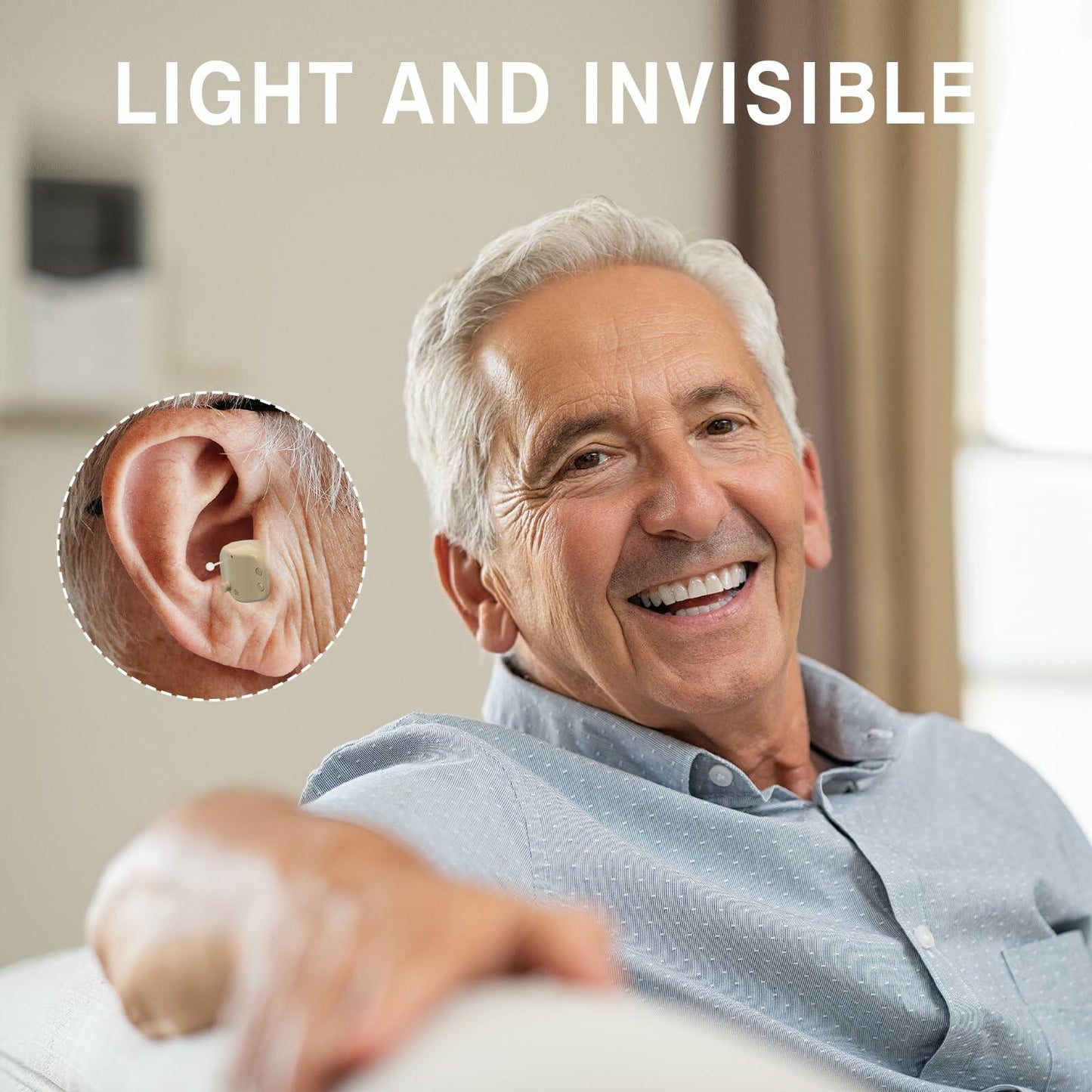 OTC Rechargeable Hearing Aids for Seniors Noise Cancellation Beige