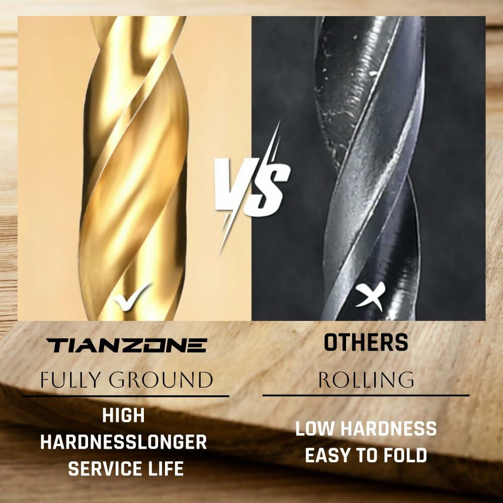 TIANZONE 1/8 Hex Shank Titanium HSS Drill Bits Set 10Pc Quick Change