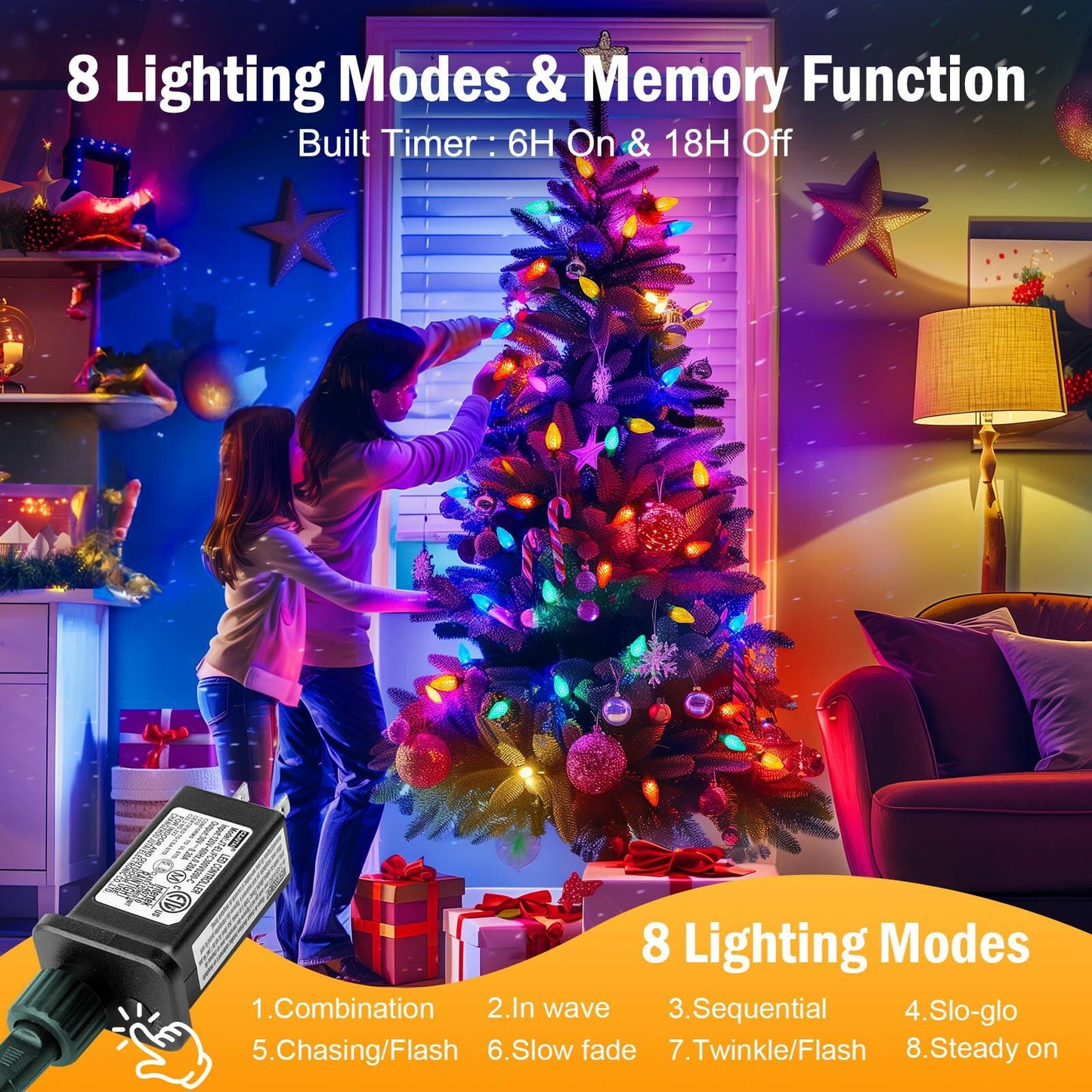 Brightown 2 Pack C9 Christmas Lights 200 LED 162FT Multicolor Timer 8 Modes