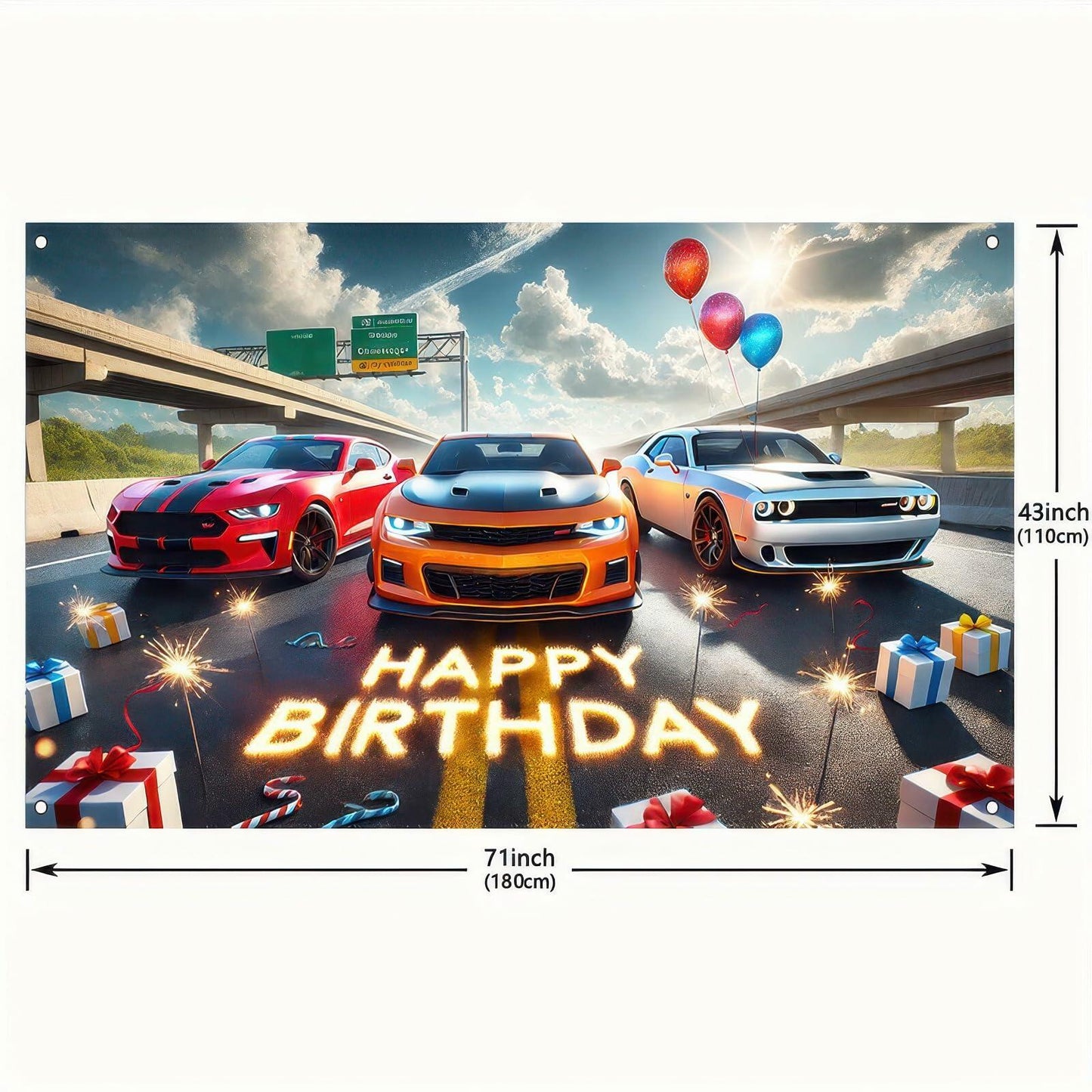 BlissYard Car Birthday Banner 70x43" Fast Cars Party Photo Backdrop