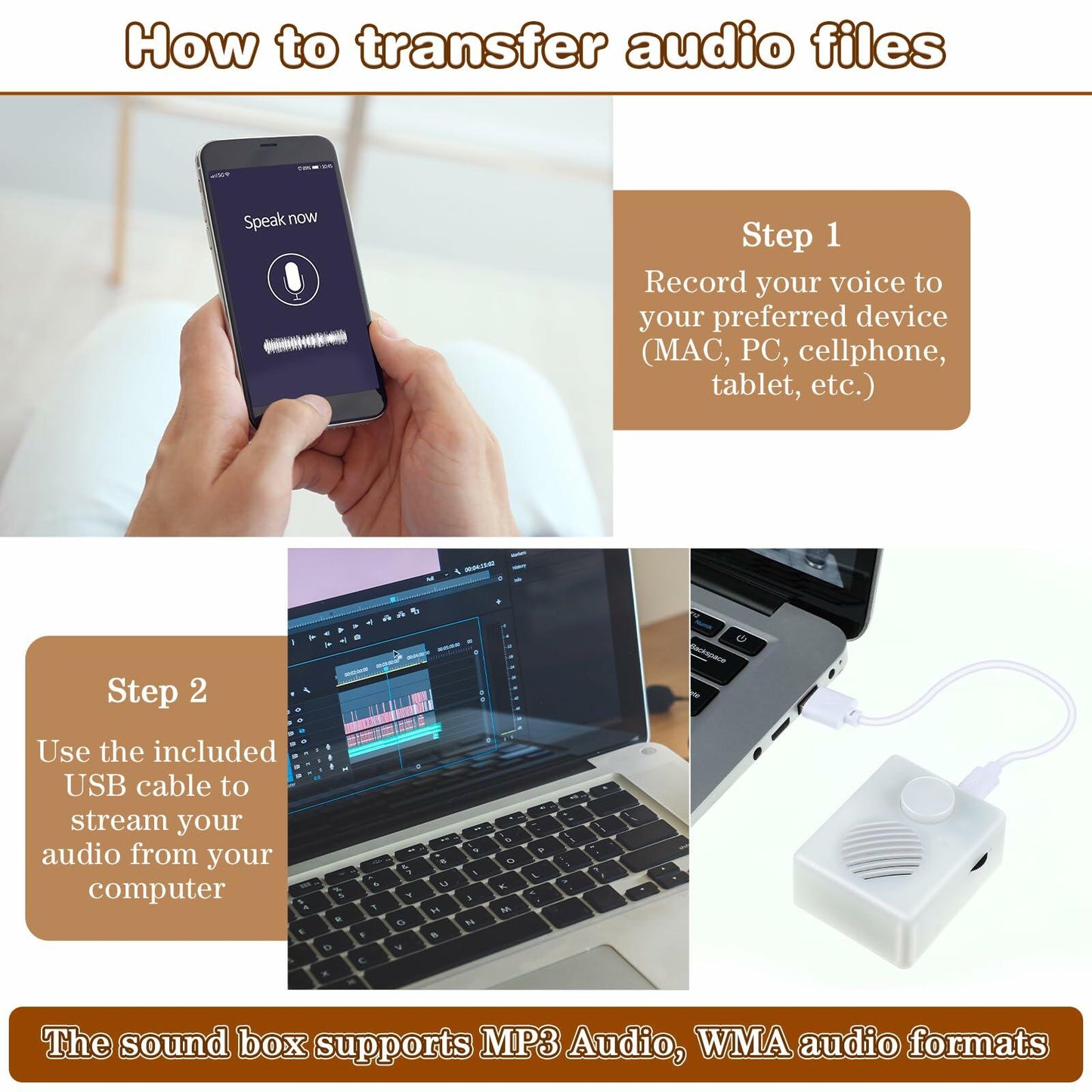 Enhon 960 Sec Voice Recorder for Stuffed Animal USB Audio Device 16M Record