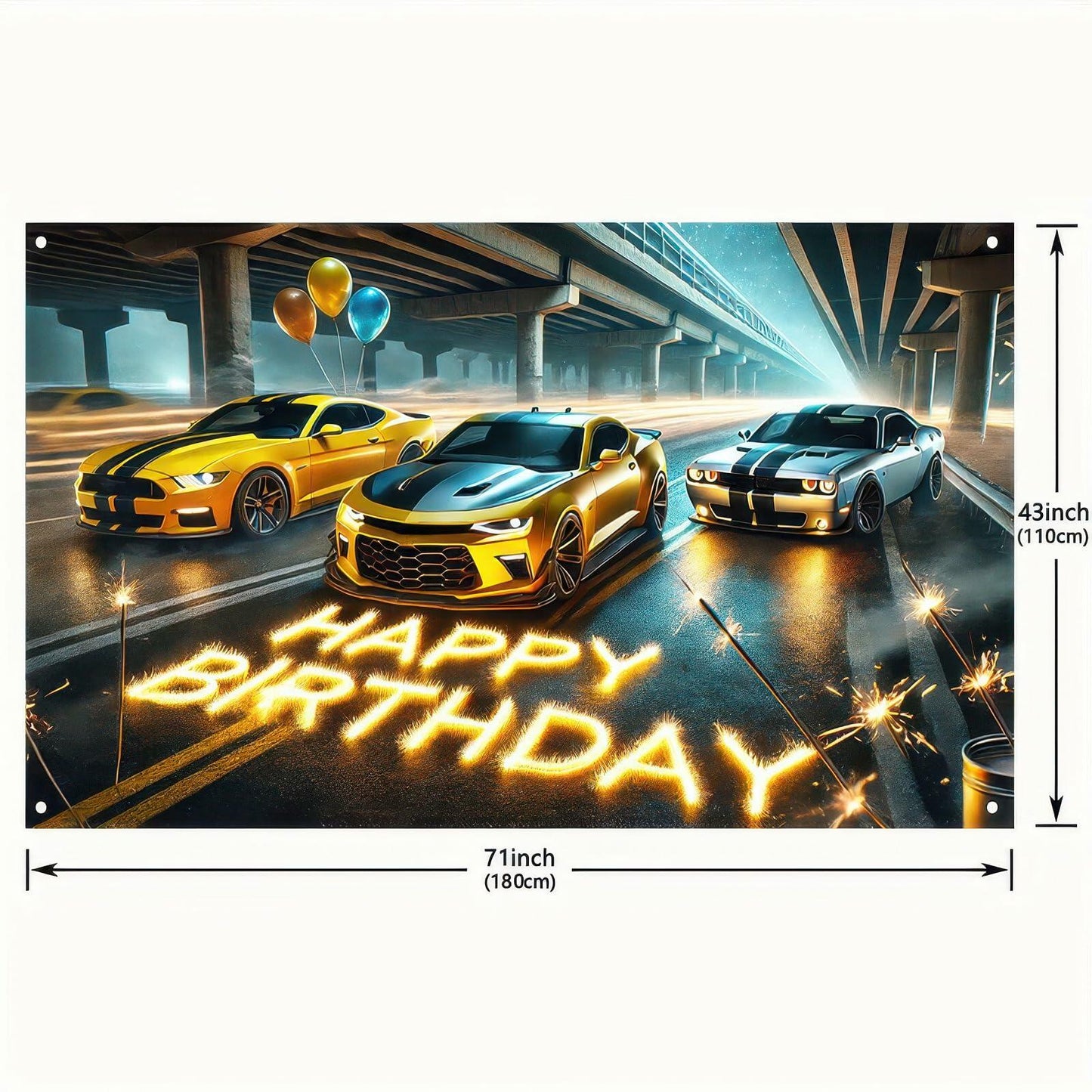 BlissYard Race Car Happy Birthday Banner 70x43" Party Backdrop Decor