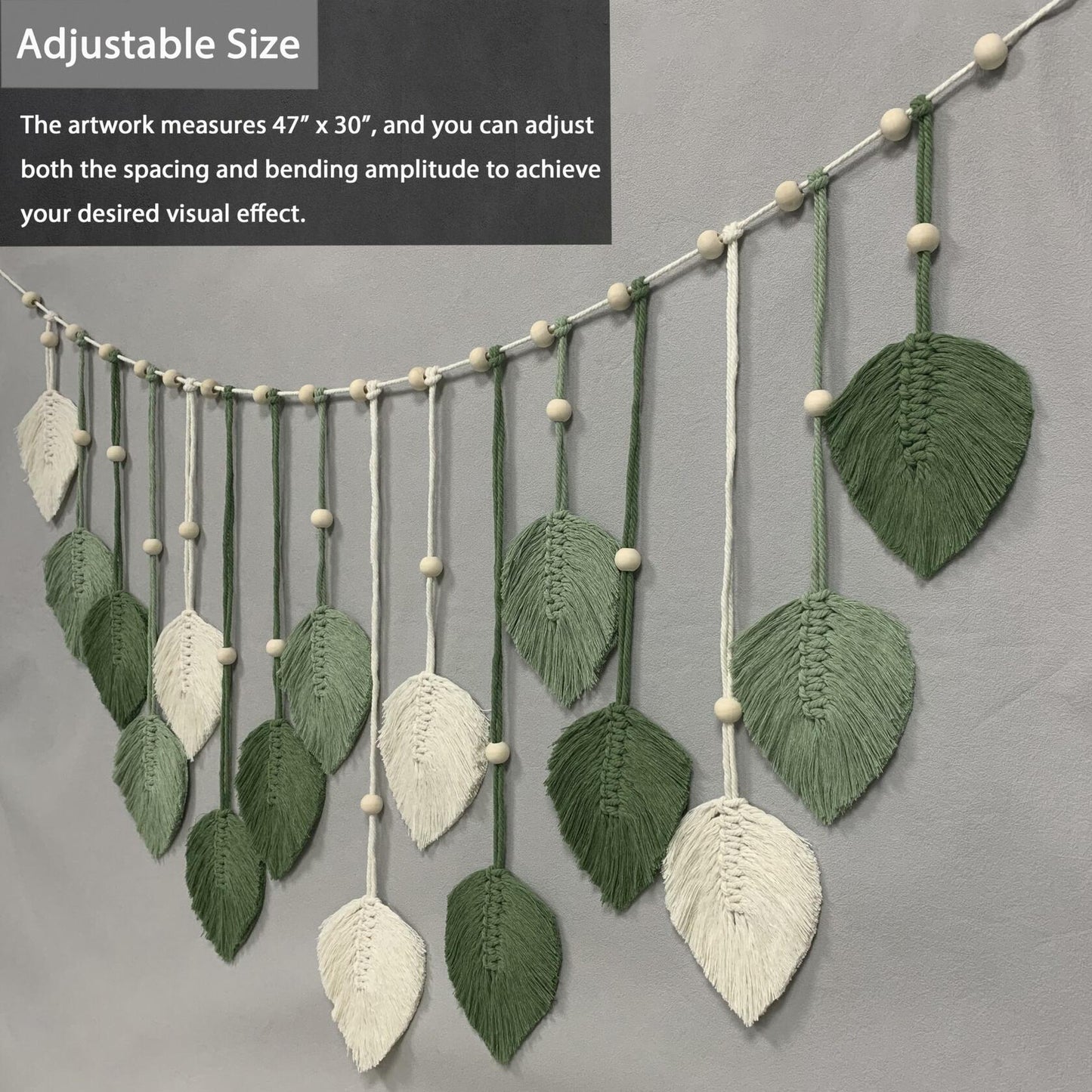 Nature-Inspired Macrame Leaf Wall Hanging Boho Green Tapestry 47.2x30